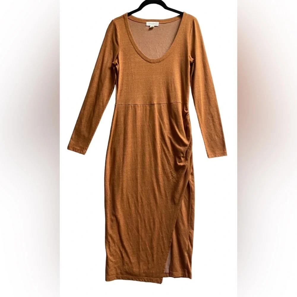 Treasure & Bond Long Sleeve Ruched Side Slit Scoop Neck Dress Size M